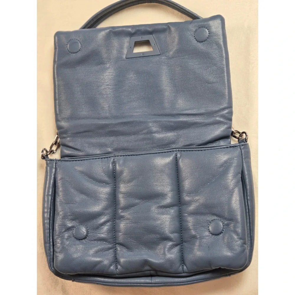 Zara Blue Quilted Puffer Shoulder Bag‎ Gunmetal Chain Strap Minimalist Small